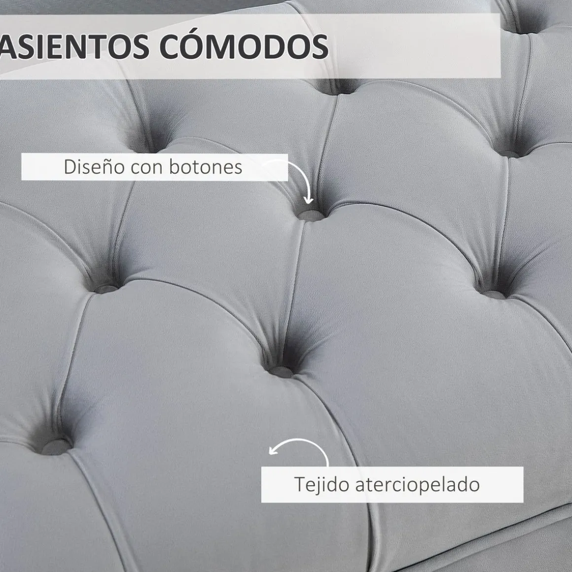 Banco Ashma Homcom acolchado con patas gris 42x118x45 cm