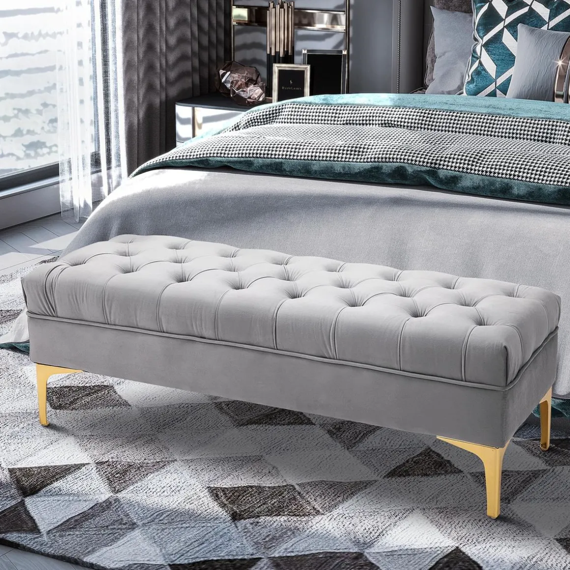 Banco Ashma Homcom acolchado con patas gris 42x118x45 cm