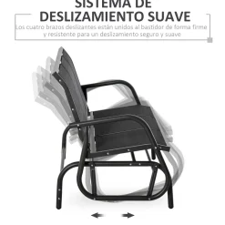 Banco balancín Calm Outsunny 3 plazas negro 85x147x75 cm