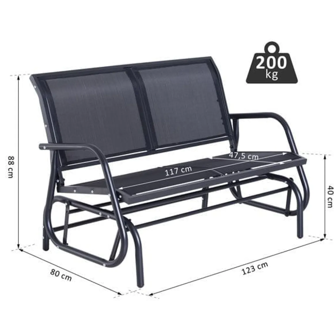Banco balancín Outsunny 2 plazas negro 88x123x80 cm