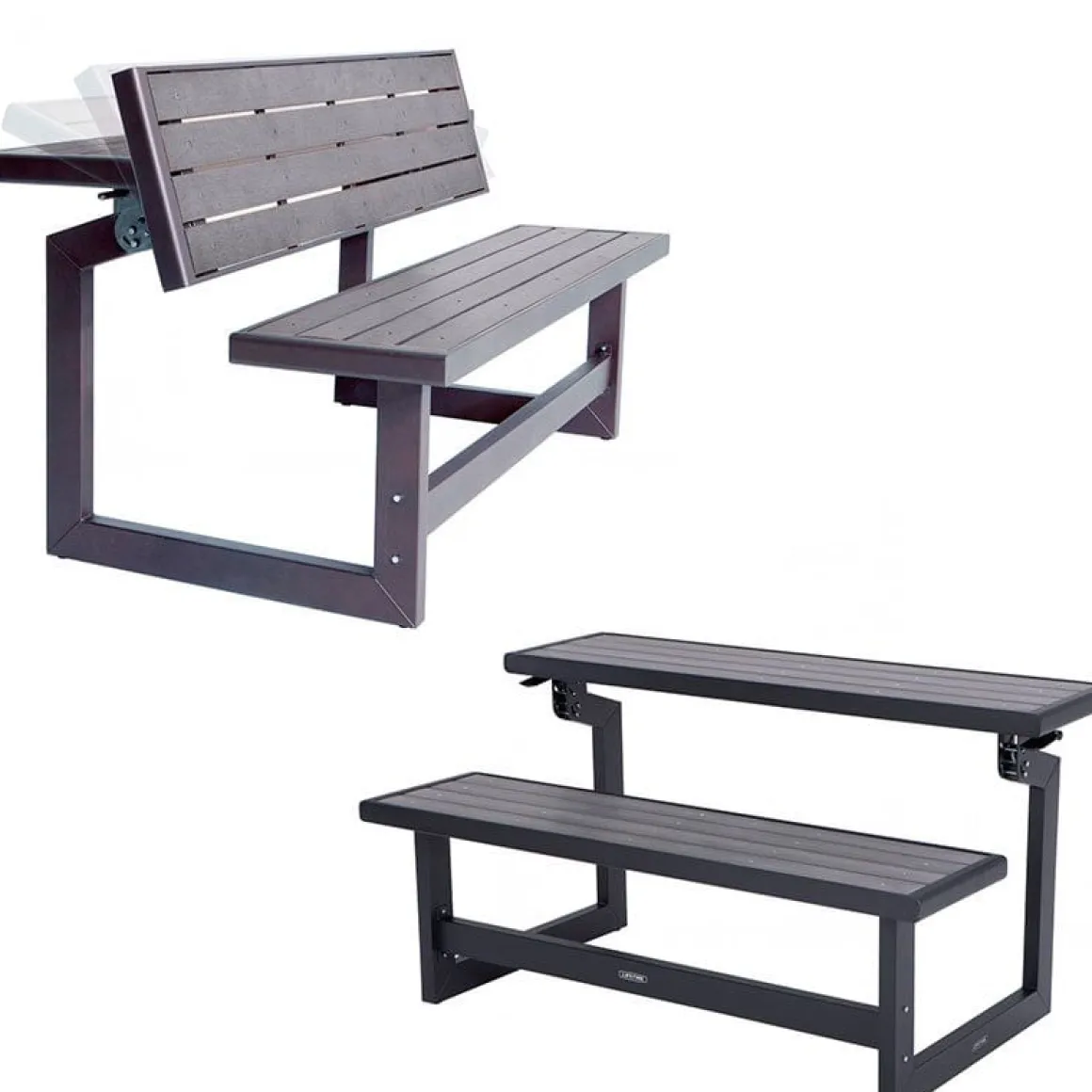 Banco convertible en mesa Lifetime efecto madera gris 36x141x48 cm