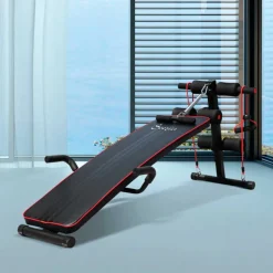 Banco de abdominales Homcom altura ajustable 2 cuerdas 1 tirador de resorte negro 50/68x55,5x137,5 cm