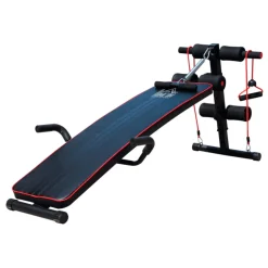 Banco de abdominales Homcom altura ajustable 2 cuerdas 1 tirador de resorte negro 50/68x55,5x137,5 cm