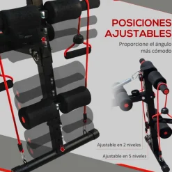 Banco de abdominales Homcom altura ajustable 2 cuerdas 1 tirador de resorte negro 50/68x55,5x137,5 cm