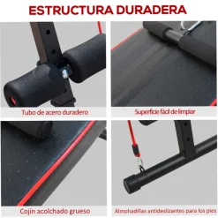 Banco de abdominales Homcom altura ajustable 2 cuerdas 1 tirador de resorte negro 50/68x55,5x137,5 cm