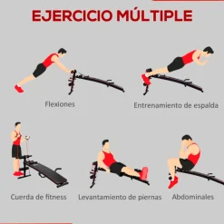 Banco de abdominales Homcom altura ajustable 2 cuerdas 1 tirador de resorte negro 50/68x55,5x137,5 cm