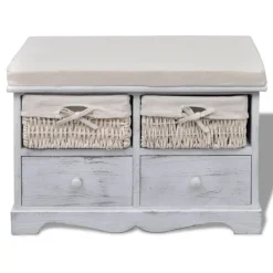 Banco de almacenaje 2 cajones + 2 cestas blanco 42x62x33 cm