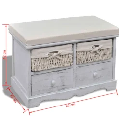 Banco de almacenaje 2 cajones + 2 cestas blanco 42x62x33 cm
