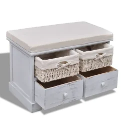 Banco de almacenaje 2 cajones + 2 cestas blanco 42x62x33 cm