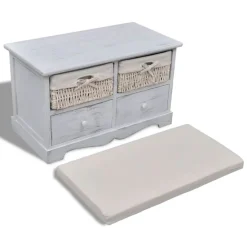 Banco de almacenaje 2 cajones + 2 cestas blanco 42x62x33 cm