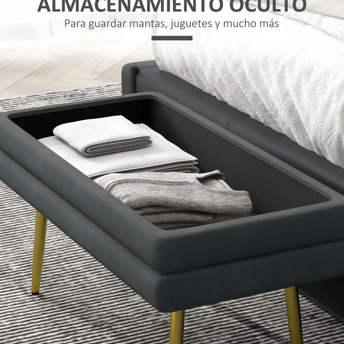 Banco de almacenaje Gatsby Homcom acolchado gris oscuro 43x79,5x37,5 cm