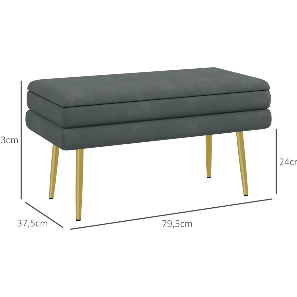 Banco de almacenaje Gatsby Homcom acolchado gris oscuro 43x79,5x37,5 cm
