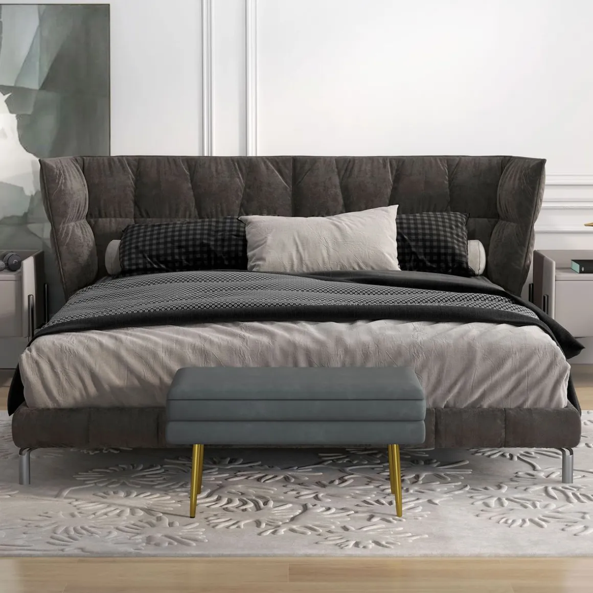 Banco de almacenaje Gatsby Homcom acolchado gris oscuro 43x79,5x37,5 cm