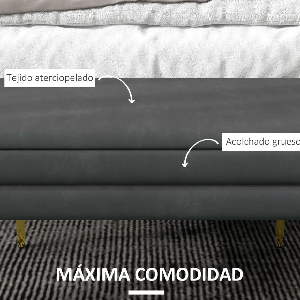 Banco de almacenaje Gatsby Homcom acolchado gris oscuro 43x79,5x37,5 cm