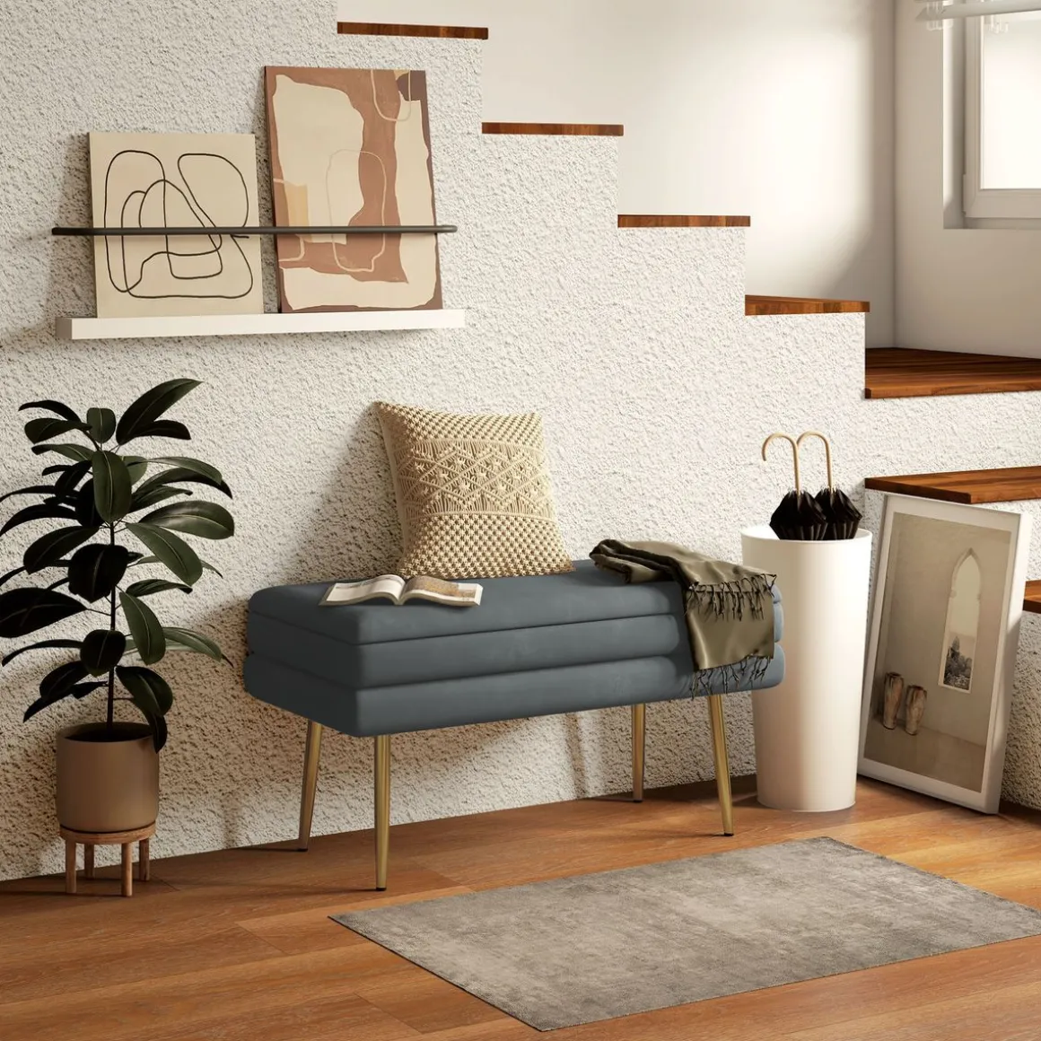 Banco de almacenaje Gatsby Homcom acolchado gris oscuro 43x79,5x37,5 cm