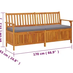 Banco de almacenaje Lax con cojín madera de acacia 84x170x63 cm