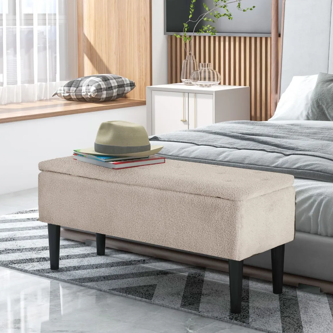 Banco de almacenaje Macarena Homcom tapa abatible gris 45x95x38 cm