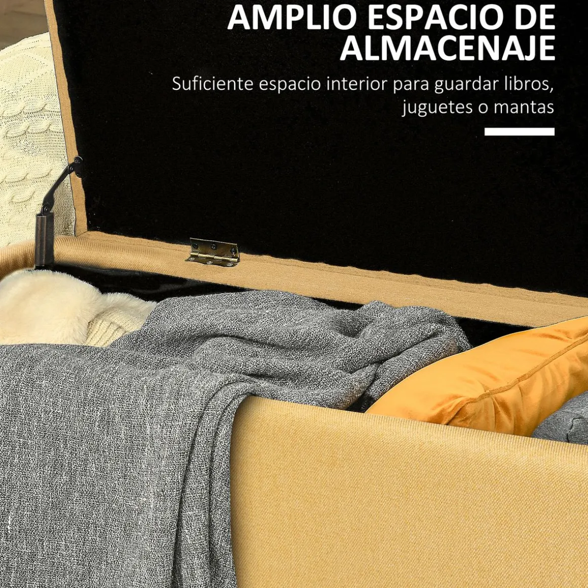 Banco de almacenaje Miller Homcom con tapa abatible amarillo 44,5x101x38,5 cm
