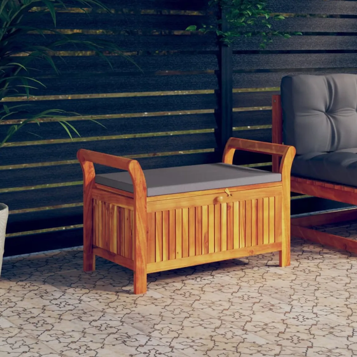 Banco de almacenaje Natur madera de acacia 60x91x50 cm