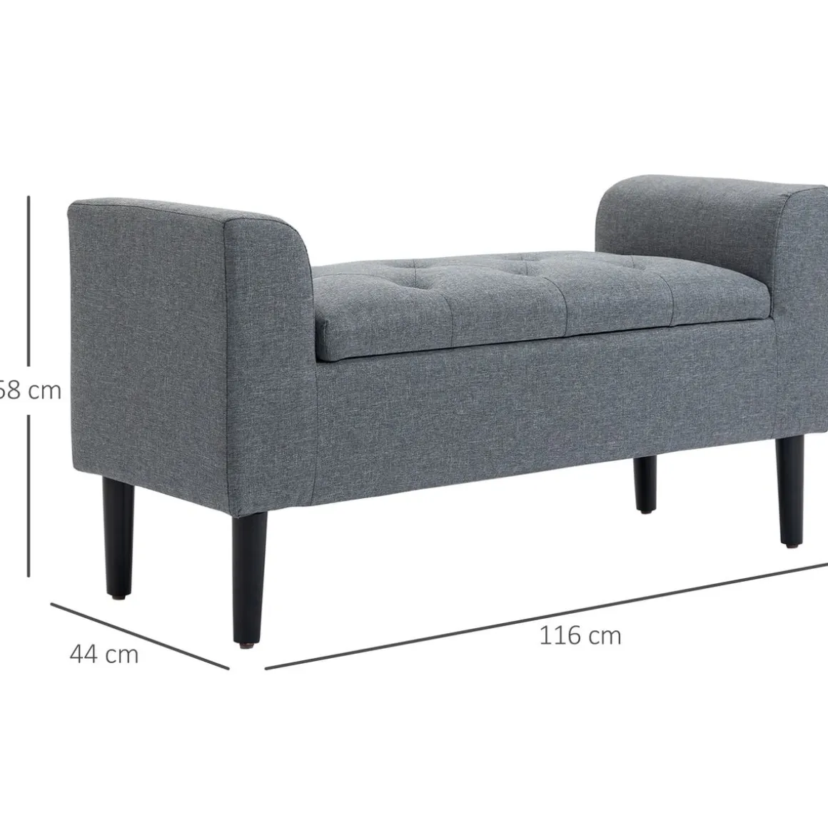 Banco de almacenaje Slim Homcom con tapa abatible gris 58x116x44 cm