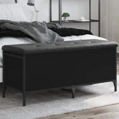 Banco de almacenaje Tristan tapa abatible + cojín negro 45x102x42 cm