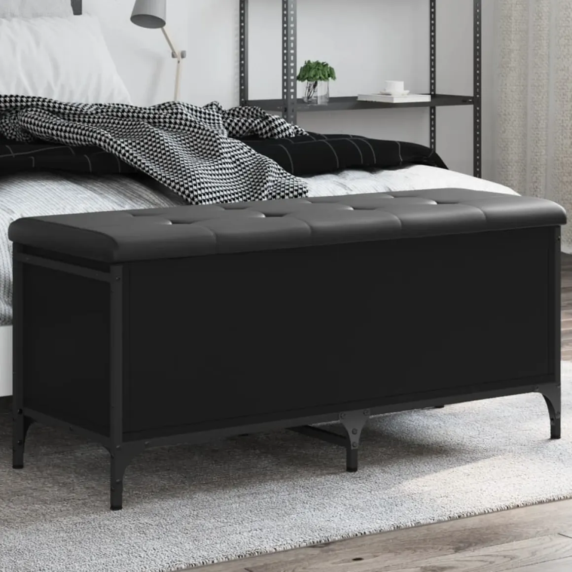 Banco de almacenaje Tristan tapa abatible + cojín negro 45x102x42 cm