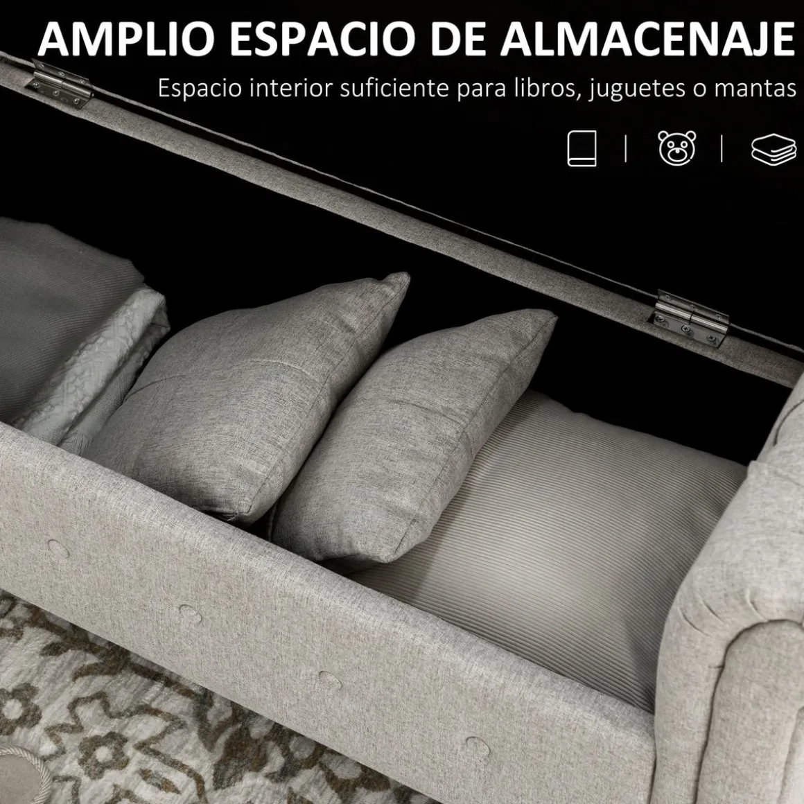 Banco de almacenaje Velmara Homcom con reposabrazos 74,5x146,5x49 cm