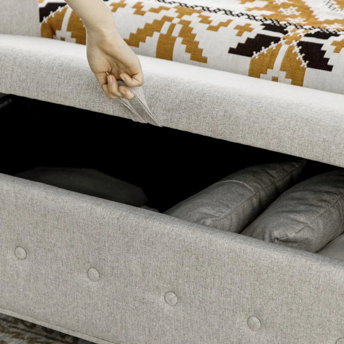 Banco de almacenaje Velmara Homcom con reposabrazos 74,5x146,5x49 cm