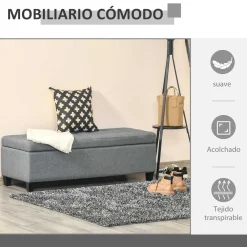 Banco de almacenamiento Homcom acolchado gris 41,5x125x49 cm