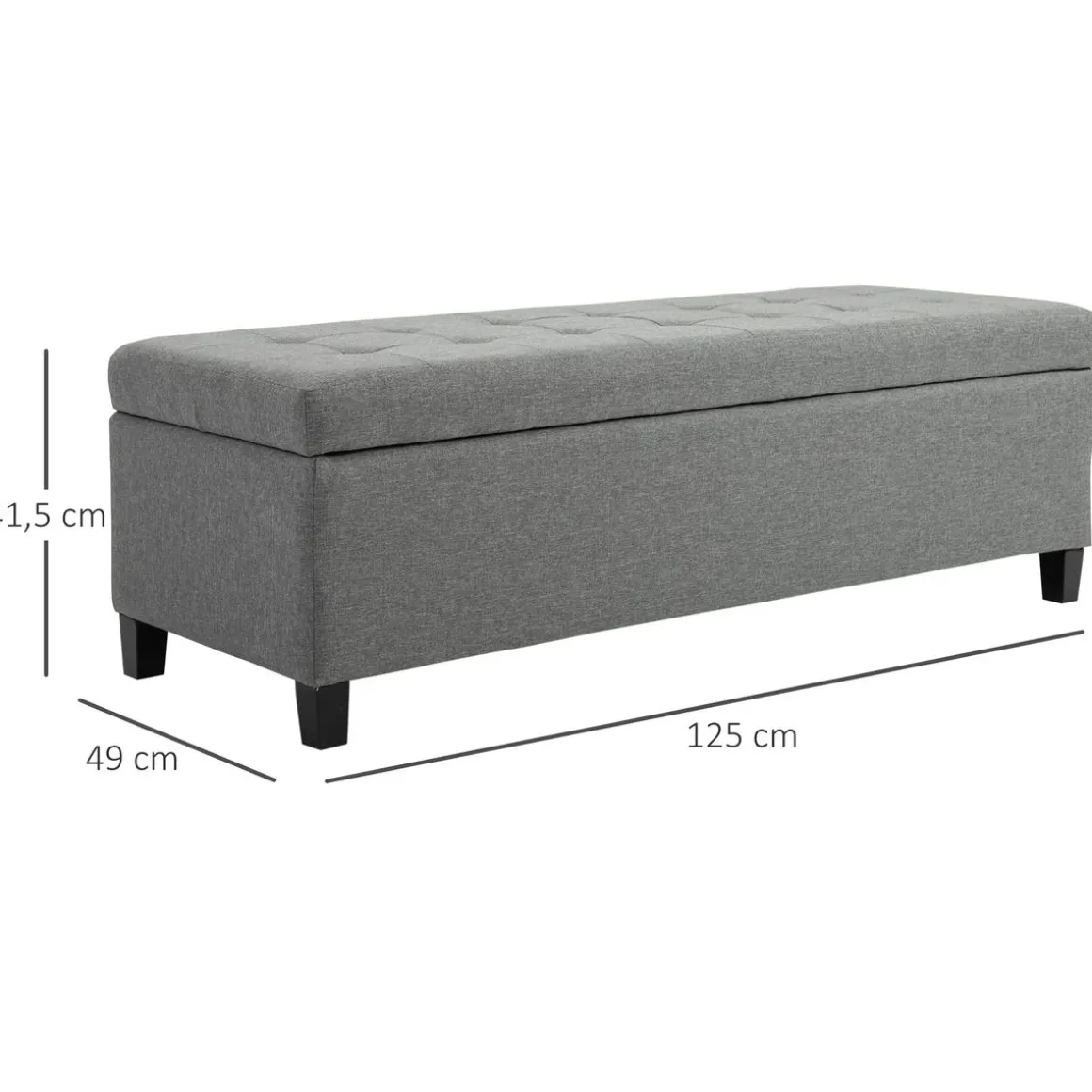 Banco de almacenamiento Homcom acolchado gris 41,5x125x49 cm