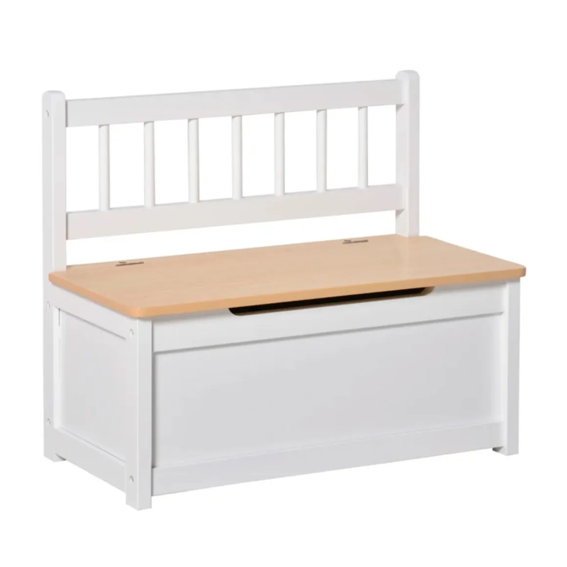 Banco de almacenamiento infantil Homcom con tapa y respaldo +2A blanco/natural 50x60x30 cm