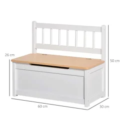 Banco de almacenamiento infantil Homcom con tapa y respaldo +2A blanco/natural 50x60x30 cm