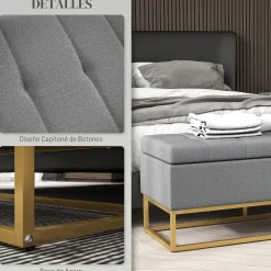 Banco de almacenamiento Otomana Homcom rectangular tapizado 48x110x44 cm
