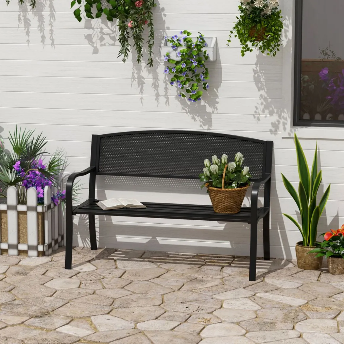 Banco de exterior Up Outsunny 2 plazas negro 87x127x60 cm