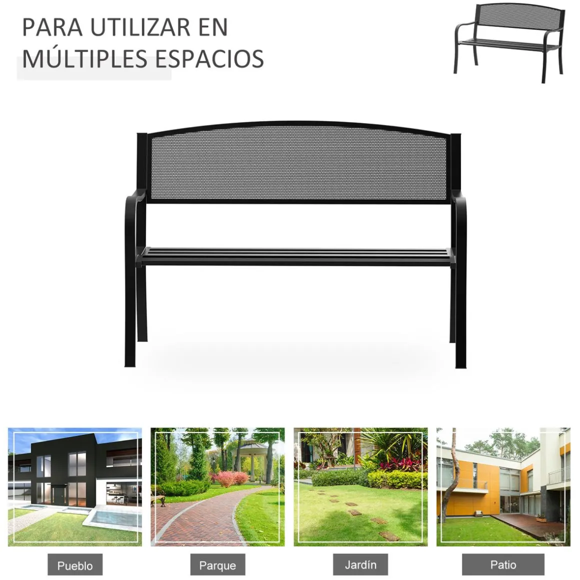 Banco de exterior Up Outsunny 2 plazas negro 87x127x60 cm