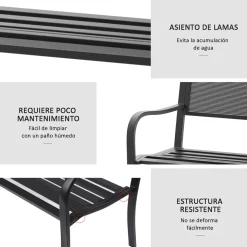 Banco de exterior Up Outsunny 2 plazas negro 87x127x60 cm