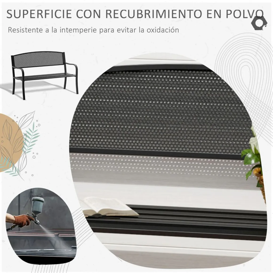 Banco de exterior Up Outsunny 2 plazas negro 87x127x60 cm