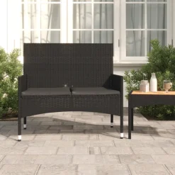 Banco de jardín 2 plazas estructura de ratán con cojines 85x90x51 cm