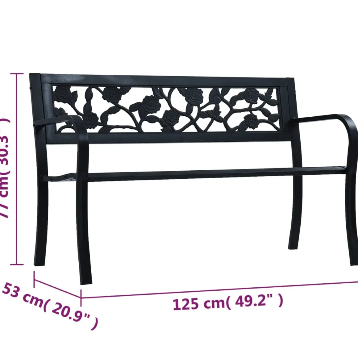 Banco de jardín Baker metal negro 77x125x53 cm