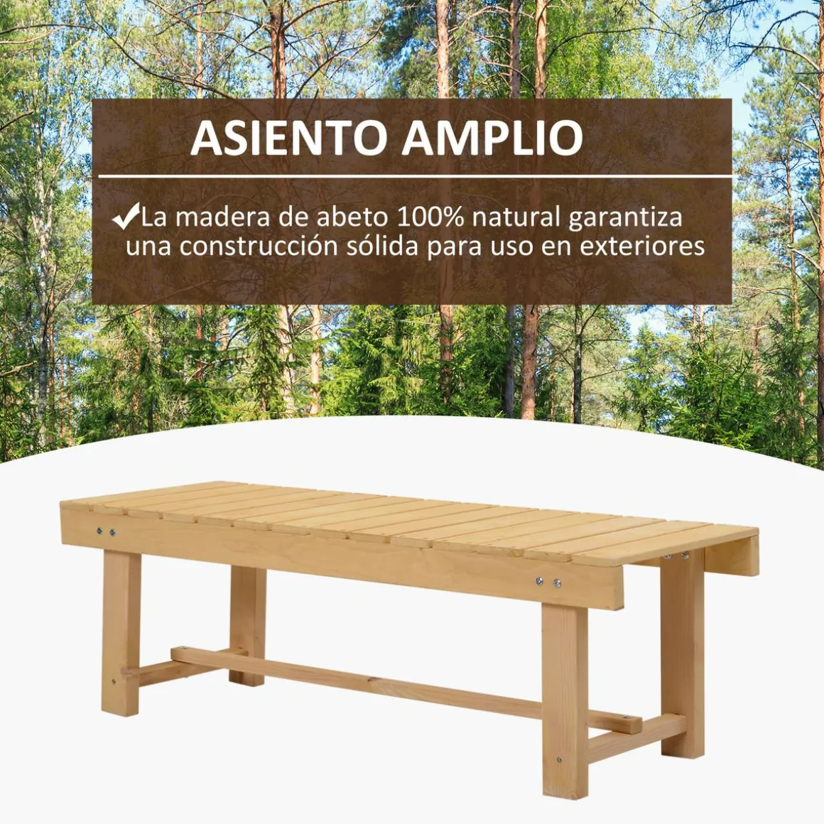 Banco de jardín Bosque Outsunny 2 plazas natural 35x110x38 cm