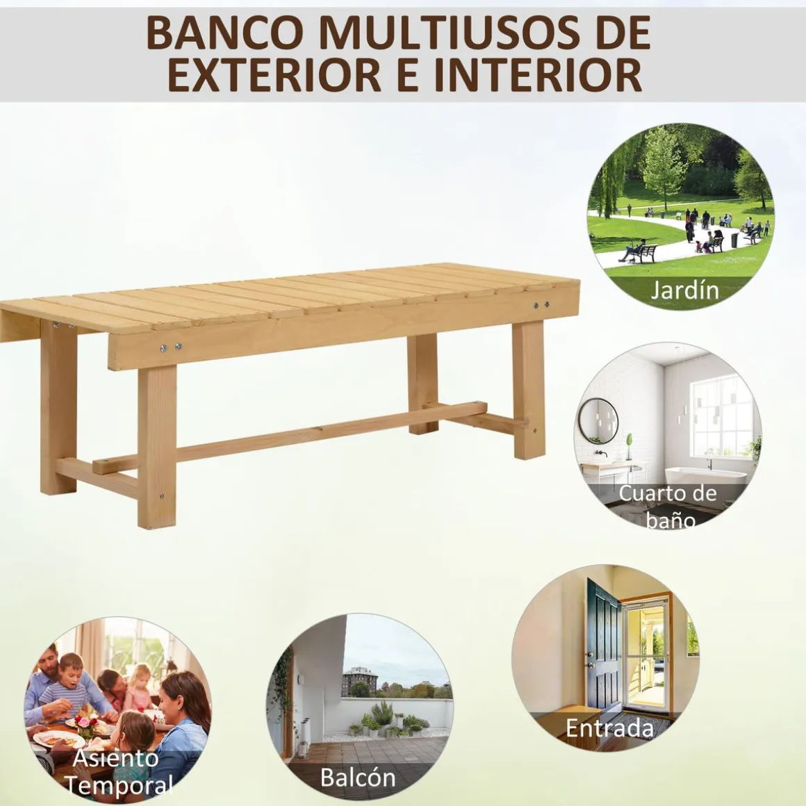 Banco de jardín Bosque Outsunny 2 plazas natural 35x110x38 cm