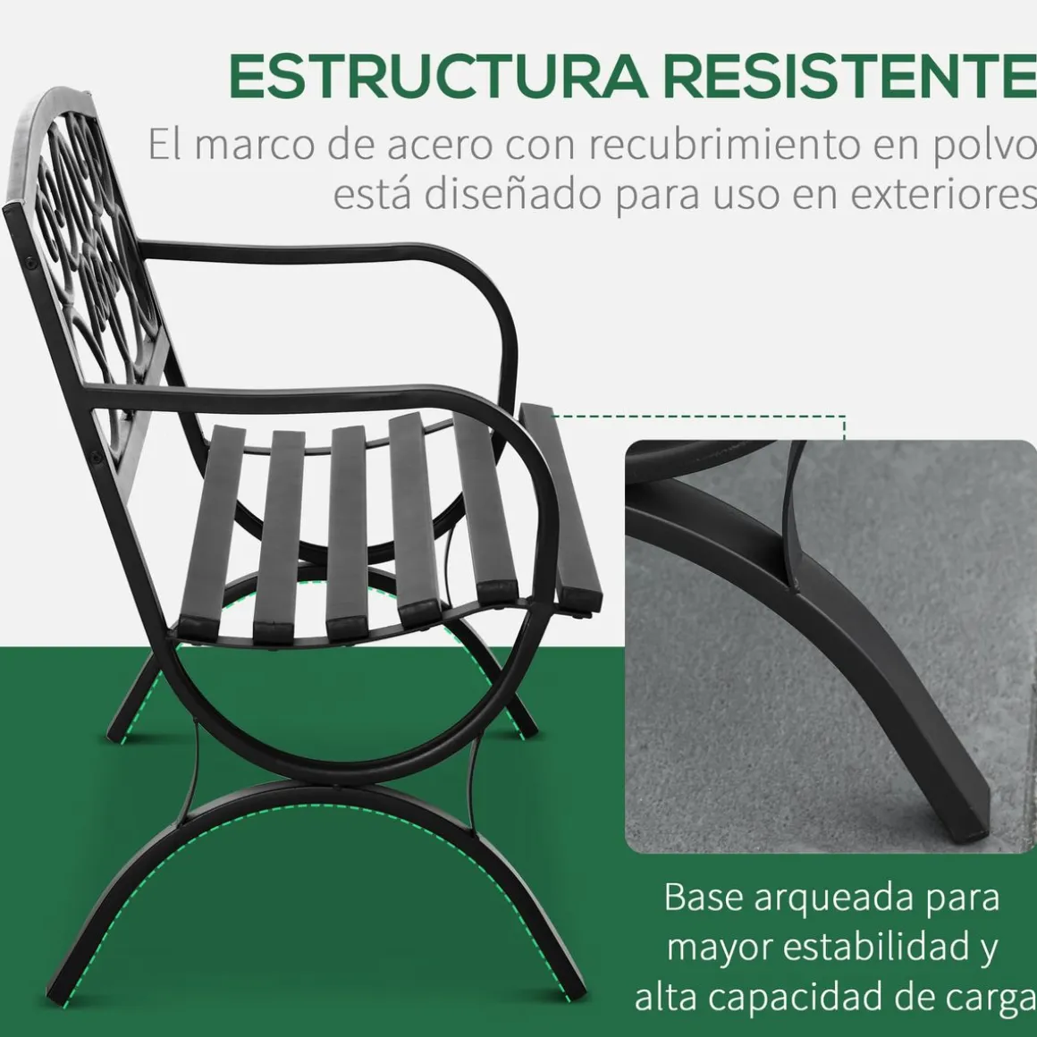 Banco de jardín Garden Outsunny 2 plazas hierro fundido negro 85x128x58,5 cm