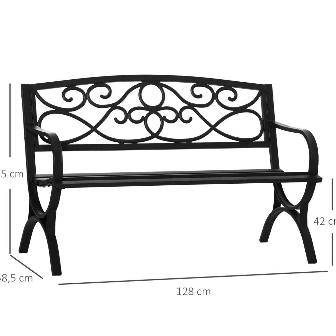 Banco de jardín Garden Outsunny 2 plazas hierro fundido negro 85x128x58,5 cm