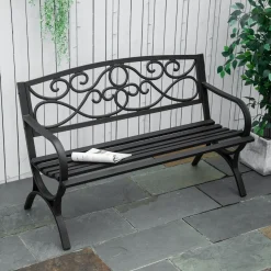 Banco de jardín Garden Outsunny 2 plazas hierro fundido negro 85x128x58,5 cm