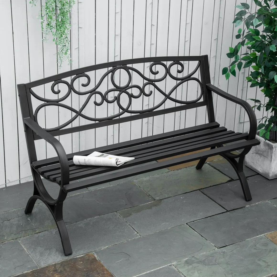 Banco de jardín Garden Outsunny 2 plazas hierro fundido negro 85x128x58,5 cm