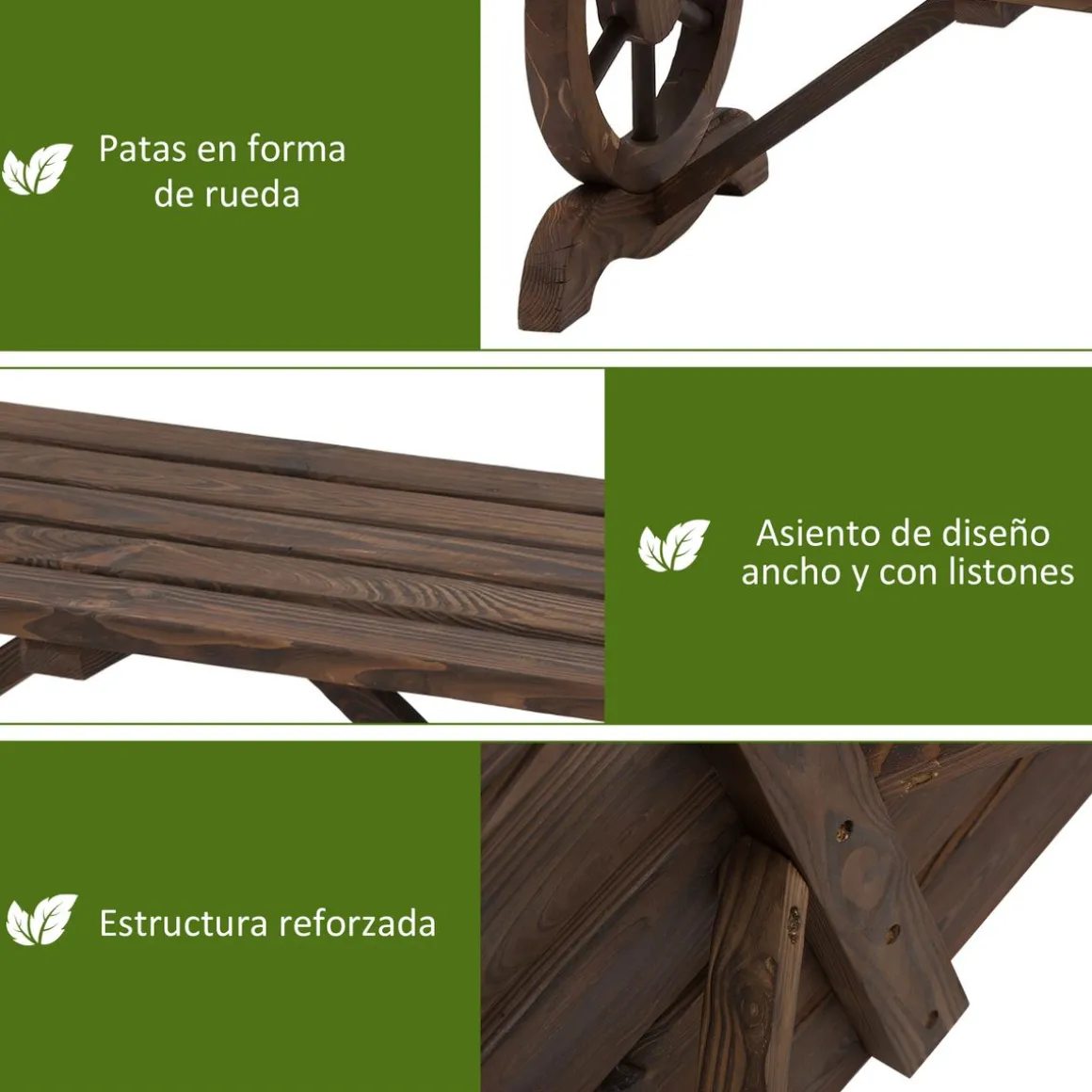 Banco de jardín Garten Outsunny 2 plazas madera de abeto 39,5x98x50 cm