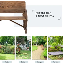 Banco de jardín Hida Outsunny carga 250kg marrón 80x114x58 cm