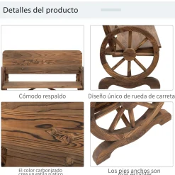 Banco de jardín Hida Outsunny carga 250kg marrón 80x114x58 cm