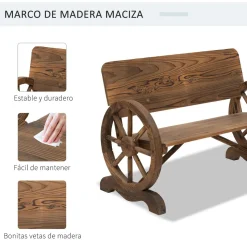 Banco de jardín Hida Outsunny carga 250kg marrón 80x114x58 cm