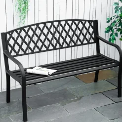 Banco de jardín Kasu Outsunny 2 plazas negro 89x128x58,5 cm